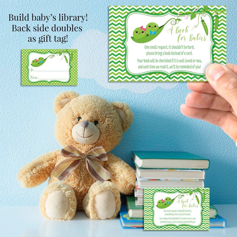 Amanda Creation Two Peas In A Pod Twin Boy And Girl â€œBring A Bookâ€ Cards for Twin Baby Showers, 20 2.5" X 4â€ Double Sided Insert Cards by AmandaCreation - Image 3